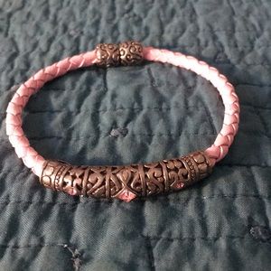 Pink Leather & Silver Womens : Girls Bracelet
